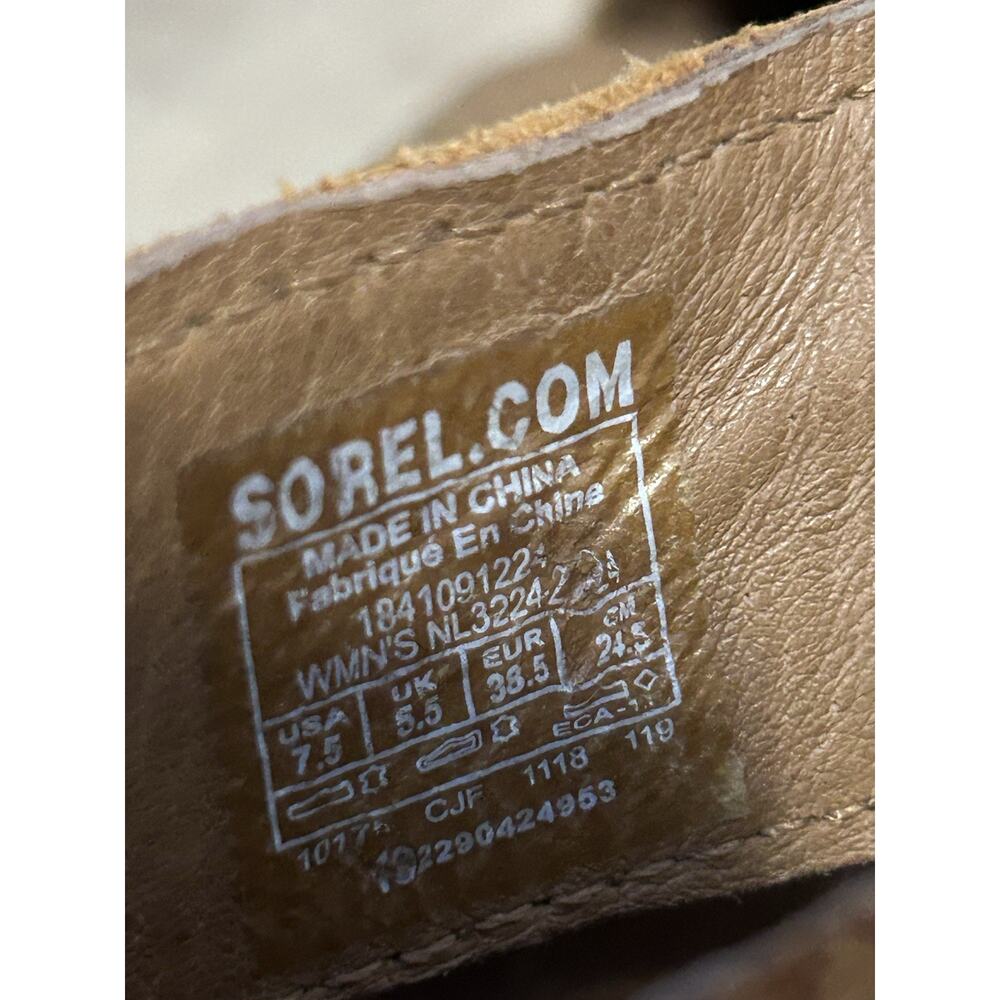 SOREL JOANIE II TAN Leather BROWN LACE WEDGE SANDALS Sz 7.5 - Picture 7 of 9